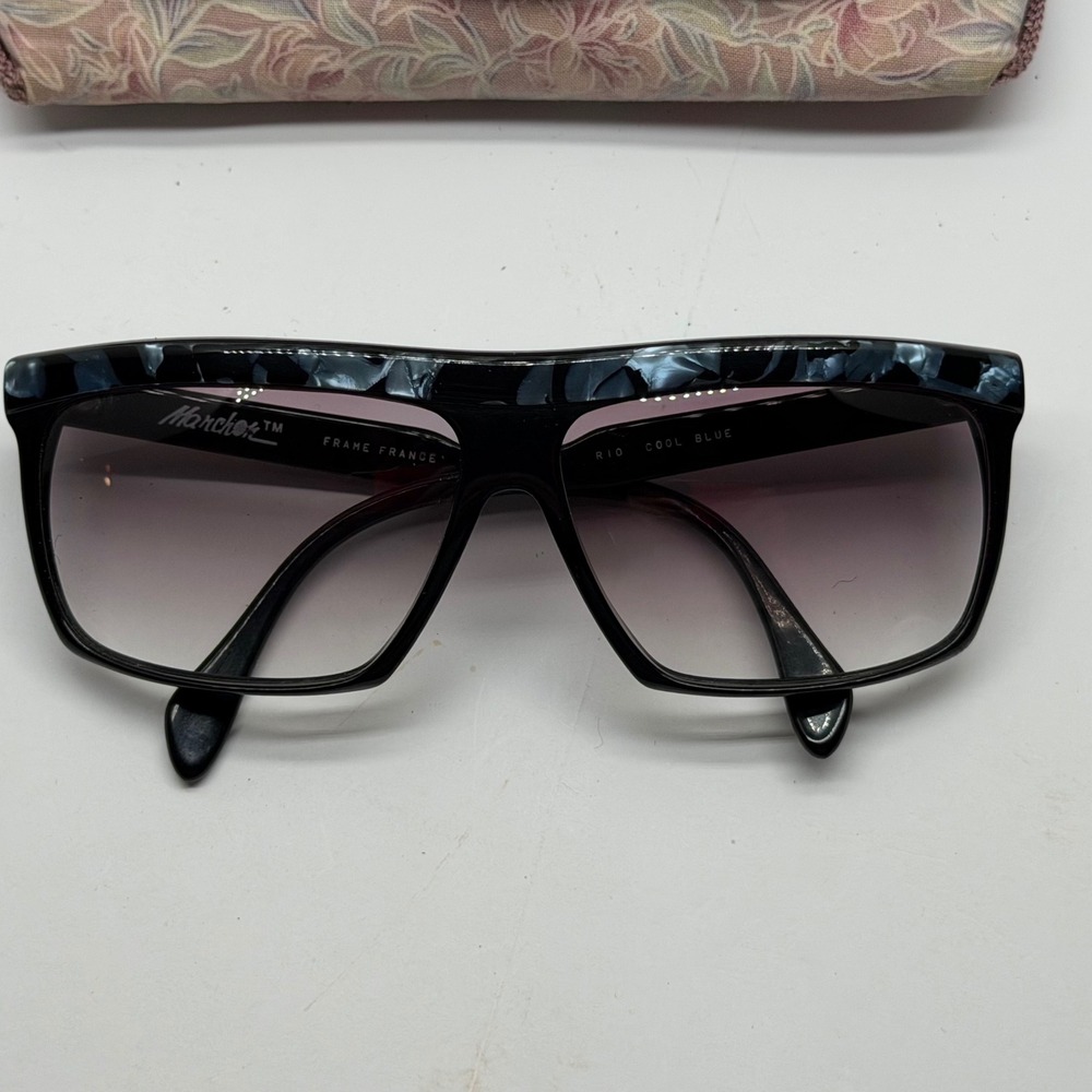 Vintage Marchon Rio‎ Cool Blue Oversized Sunglasses Frame France Black Gradient